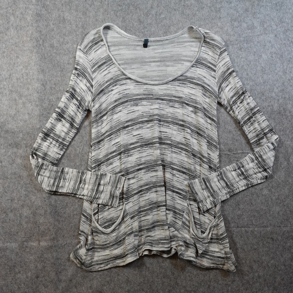 Left of Center Top Womens Small Scoop Neck‎ Knit Long Sleeve Striped Gray Tunic